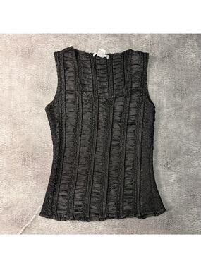 Vintage Black Ruched Striped Tank Top